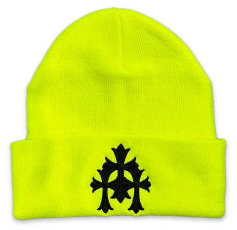 Chrome Hearts Cemetery Cross Beanie Neon Yellow