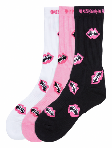 Chrome Hearts 3-Pack Chomper Socks Black/White/Pink