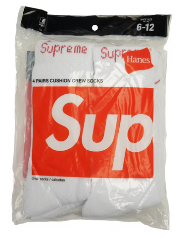 Supreme Hanes Crew Socks (4-Pack) White