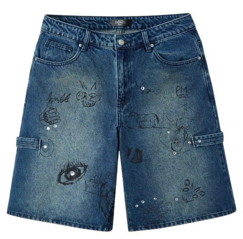 Happy Memories Don't Die Graffiti Jorts Denim